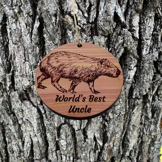 Worlds Best Uncle Capybara - Cedar Ornament Worlds Best Uncle Capybara - Cedar Ornament